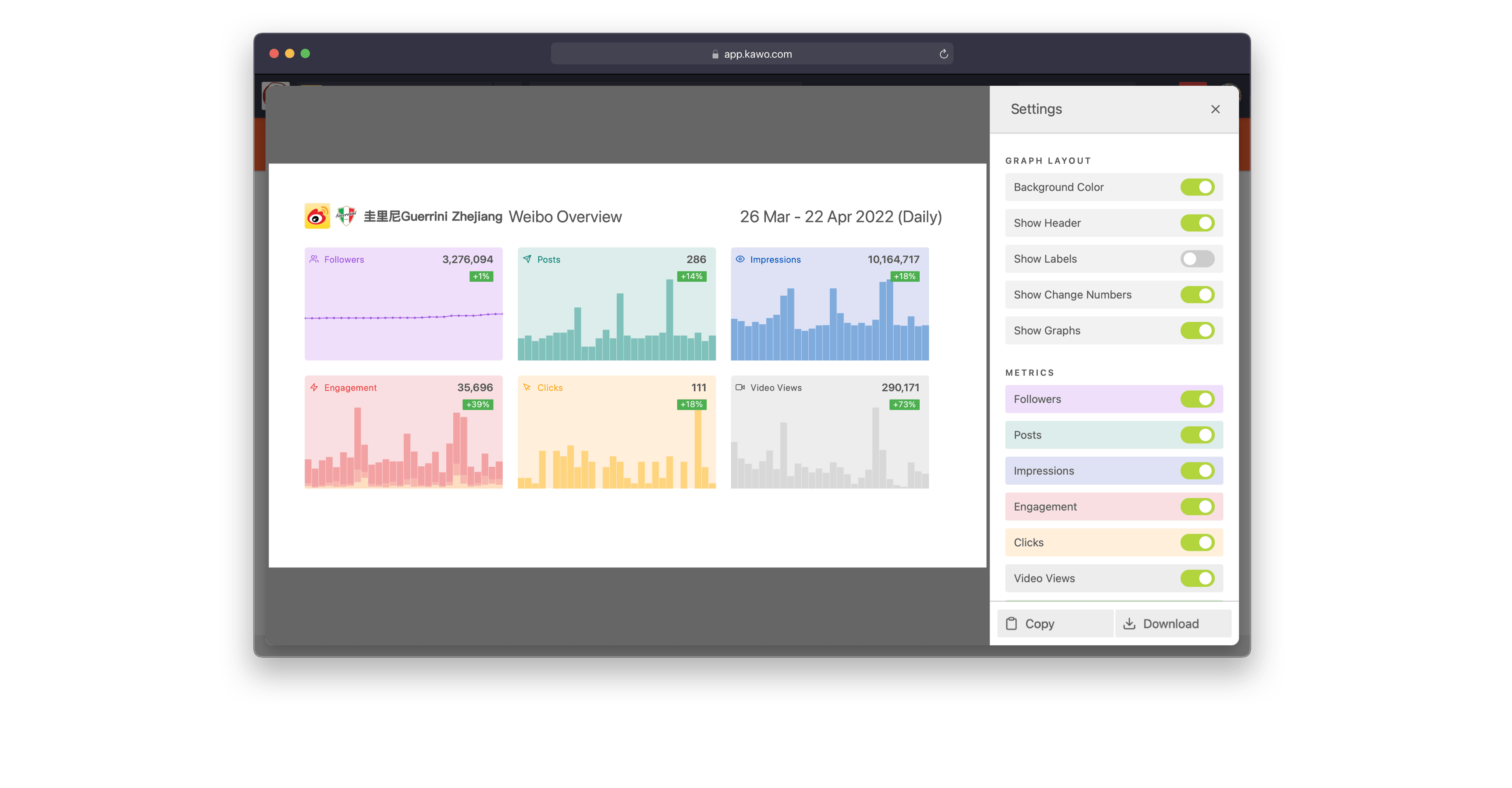 A screenshot showing the layout option for exporting report as an image