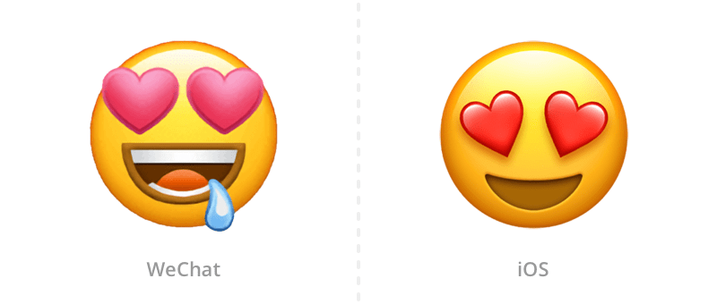 WeChat Drool Emoji Compared to iOS Heart Eyes Emoji.