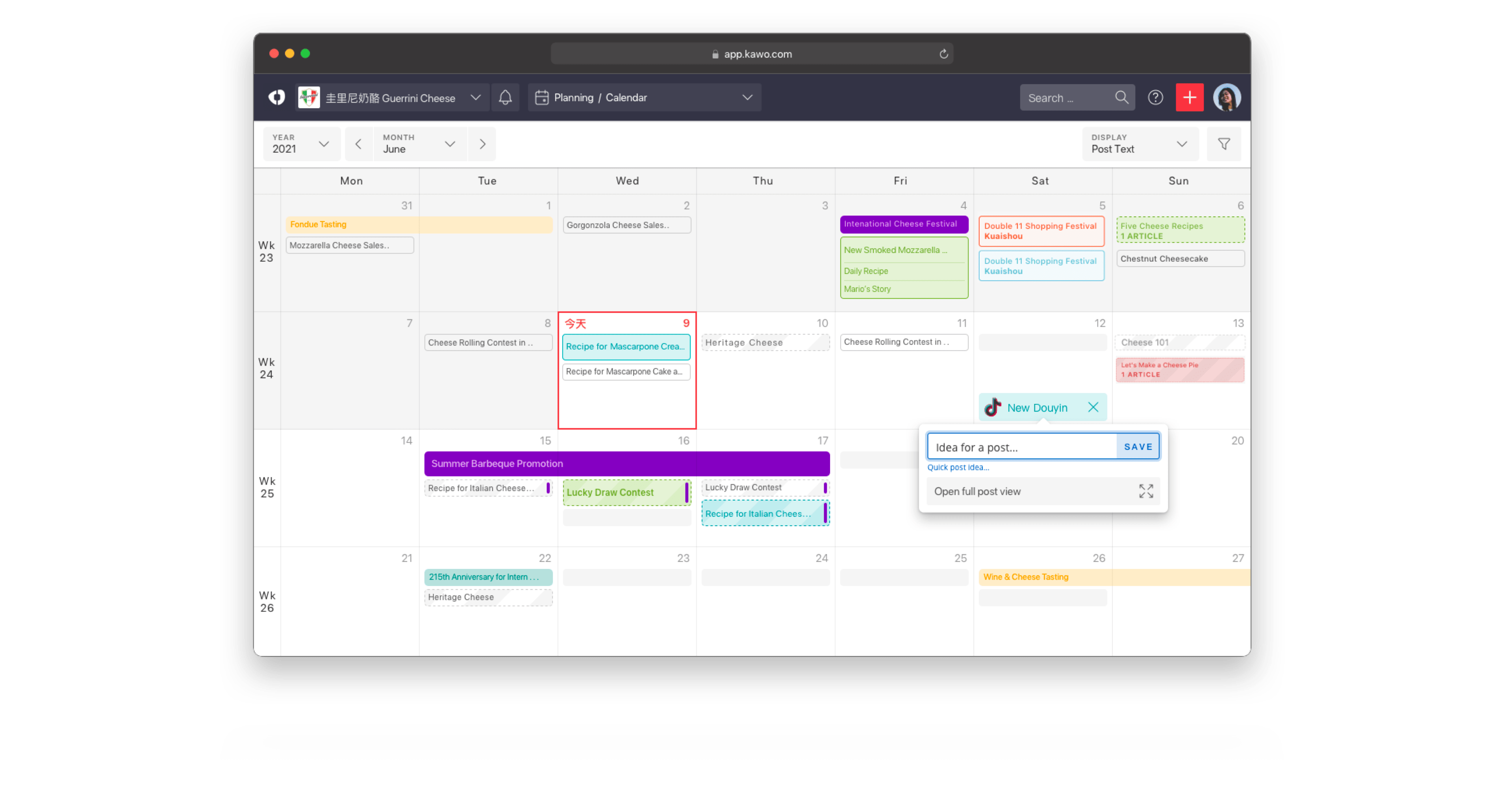 Plan social media posts on KAWO calendar