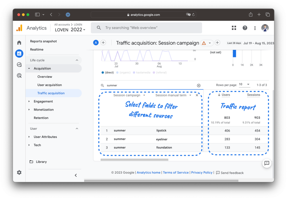 a screenshot of Google Analytics traffic report